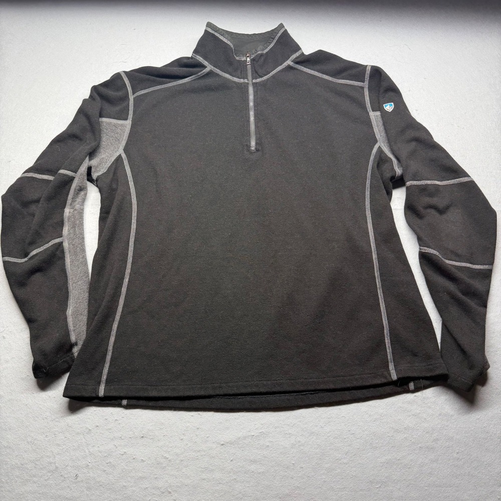 KUHL Quarter Zip Pullover Mens XL Black Kashmira Fleece Hiking Sweater Logo